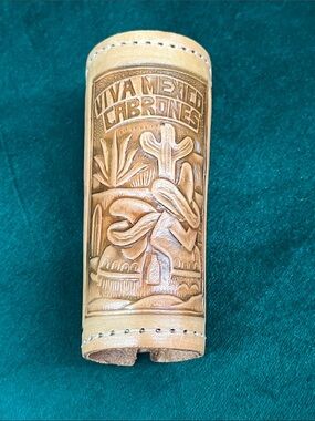 Hand Crafted Tan Leather Embossed Mexican Scene Drink Sleeve